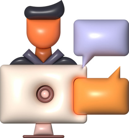 Communication concept with computer and speech bubbles. Isolated over whiteの写真素材