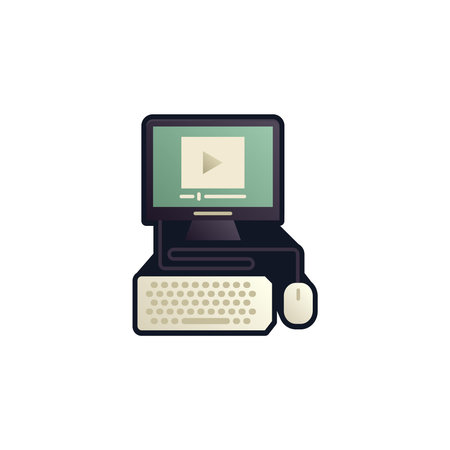 Computer with video player icon. Flat illustration of computer with video player vector icon for web...