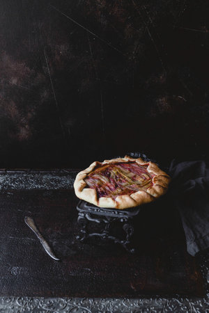 tasty rhubarb pie dark cakeの写真素材