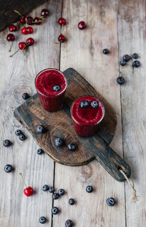 summer berries delicious detox smoothieの写真素材