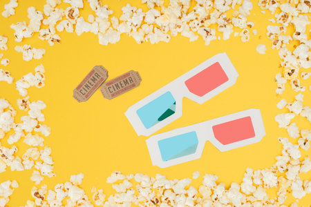 cinema tickets glasses frameの写真素材