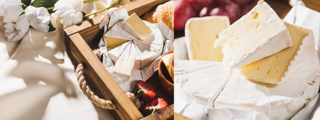 collage french breakfast camembert strawberriesの写真素材