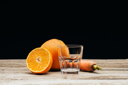 empty glass and healthy foodの写真素材