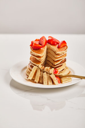 golden fork slice pancakes white