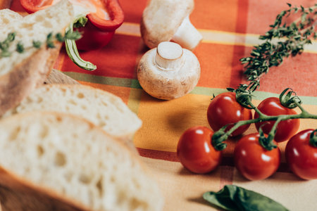 fresh ripe cherry tomatoes mushrooms