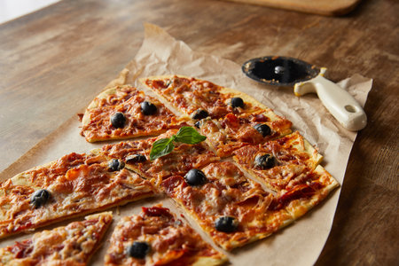 delicious italian pizza heart shapeの写真素材