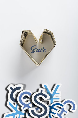 top view heart shaped dollarの写真素材