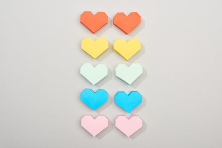 top view decorative paper hearts