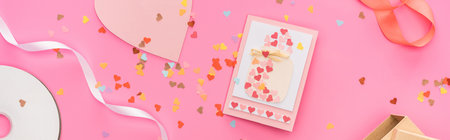 top view valentines confetti emptyの写真素材