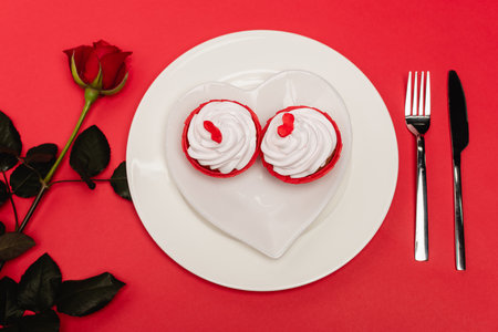 top view cupcakes plate roseの写真素材