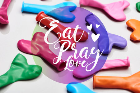 colorful heart shaped balloons grey