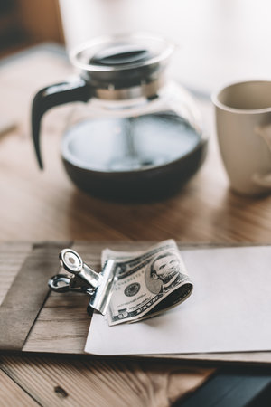 cash payment and coffeeの写真素材