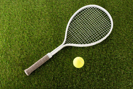 top view tennis racket ballの写真素材