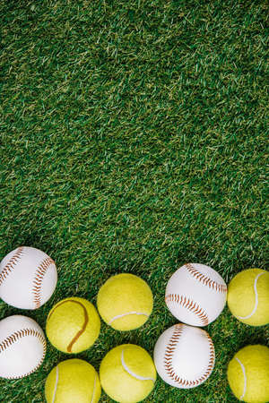 flat lay arrangement tennis baseballの写真素材