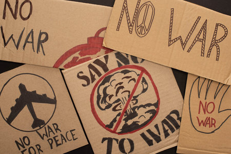 top view cardboard placards war