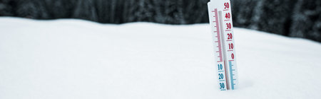 thermometer mountains covered snow panoramic