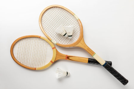 top view wooden badminton rackets