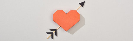 top view paper heart arrow
