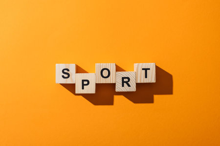 top view wooden blocks sportの写真素材