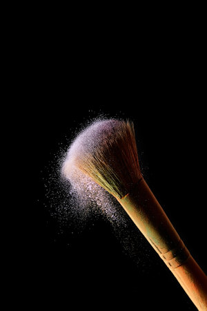 cosmetic brush colorful violet powderの写真素材
