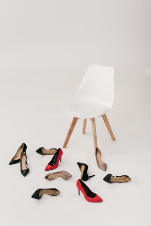 chair and high heeled shoesの写真素材