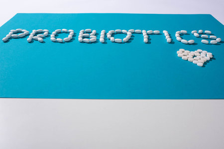 probiotics lettering heart made pillsの写真素材