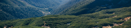 panoramic view beautiful green mountainsの写真素材