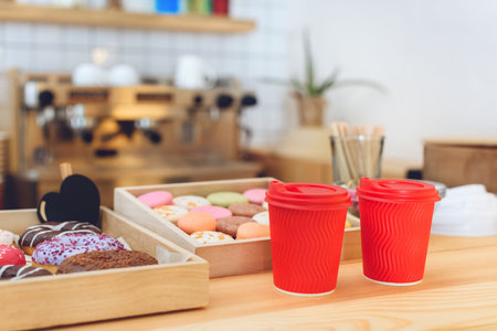 plastic cups and cookiesの写真素材