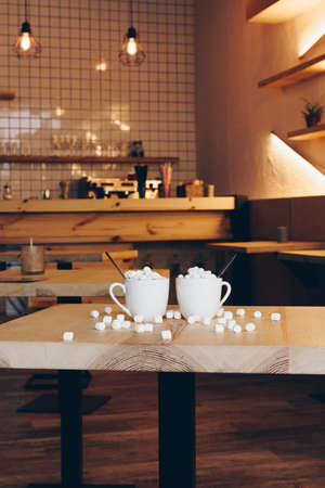 cups of cacao in cafeの写真素材
