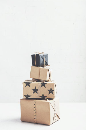 Gift boxes in craft paper, creative and zero waste gift wrapping