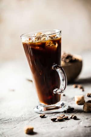 Iced coffee on rustic table, close upの写真素材