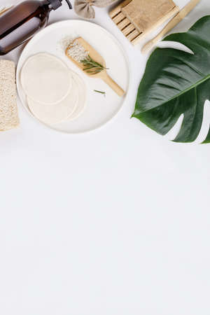 Zero waste cosmetic products, Sustainable lifestyle concept, flat layの写真素材