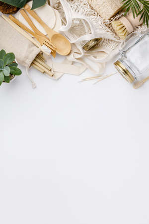 Zero waste, Recycling, Sustainable lifestyle concept, flat layの写真素材