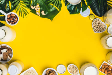 dairy free milk substitute drinks and ingredientsの写真素材