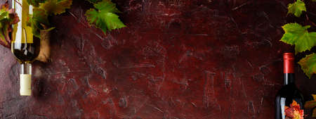 Wine composition on rustic background, flat lay, top viewの写真素材