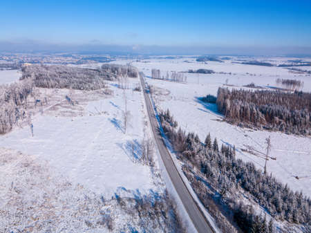 Aerial view of winter highland landscapeの写真素材