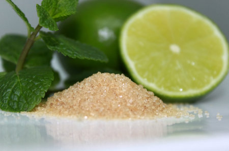 Photo of ingredients of mojito - lime, sugar and mint