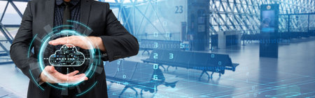 Picture Of Businessman Protecting Data Concept With Both Hands Enclosing Futuristic Technology....
