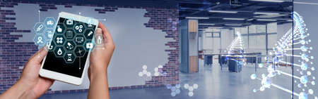 Picture Of Both Hands Holding Cellular Phone Lightly Presenting Wonderful Futuristic Technology. Image Pair Palm Using Digital Telephone Showing Amazing Modern Automation.の写真素材