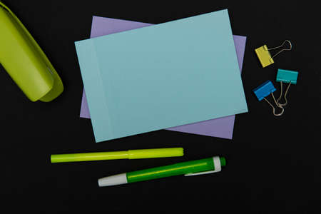 Flashy School Office Supplies, Bright Teaching Learning Collections, Creative Writing Tools, Educational Things, Mixed Student Stuff Pen Paper Notebook Sticky Notes Pencilの写真素材