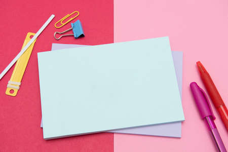 Flashy School Office Supplies, Bright Teaching Learning Collections, Creative Writing Tools, Educational Things, Mixed Student Stuff Pen Paper Notebook Sticky Notes Pencilの写真素材