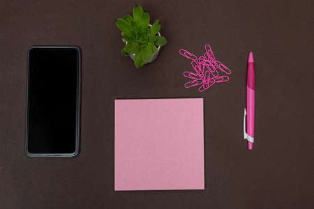 Blank Notes Writing New Messege Updates Ideas Next To Mobile. Showing Envelope Folding Sending Letters Post Address And Email Phone.の写真素材