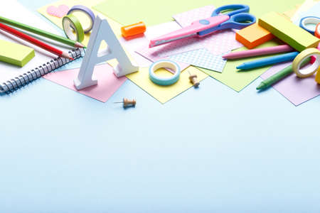 Colorful stationary school suppliesの写真素材