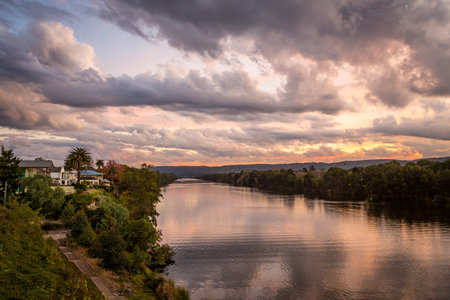 Cloudy skies over Nepean River Penrithの写真素材