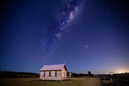 Mikly Way over rustic country churchの写真素材