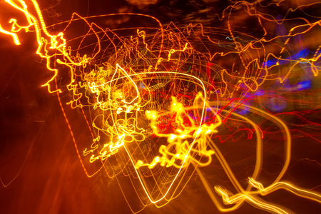 Traffic light paint with long exposure, colorful abstract motion blur backgroundの写真素材