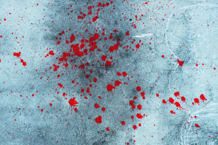 Red blood paint splatter, splash and spray on wallの写真素材