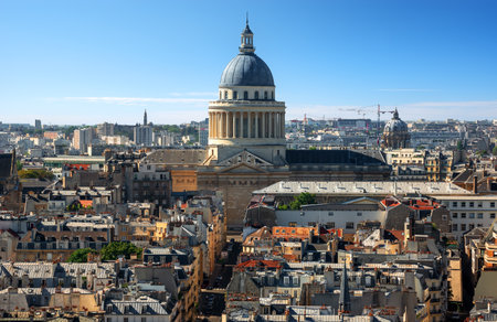 Pantheon in Paris from above at sunlight, Franceの写真素材