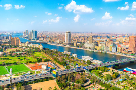 Cairo aerial View and Nile River in Egypt