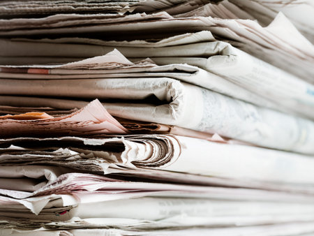 old newspapers in stack. Copy space